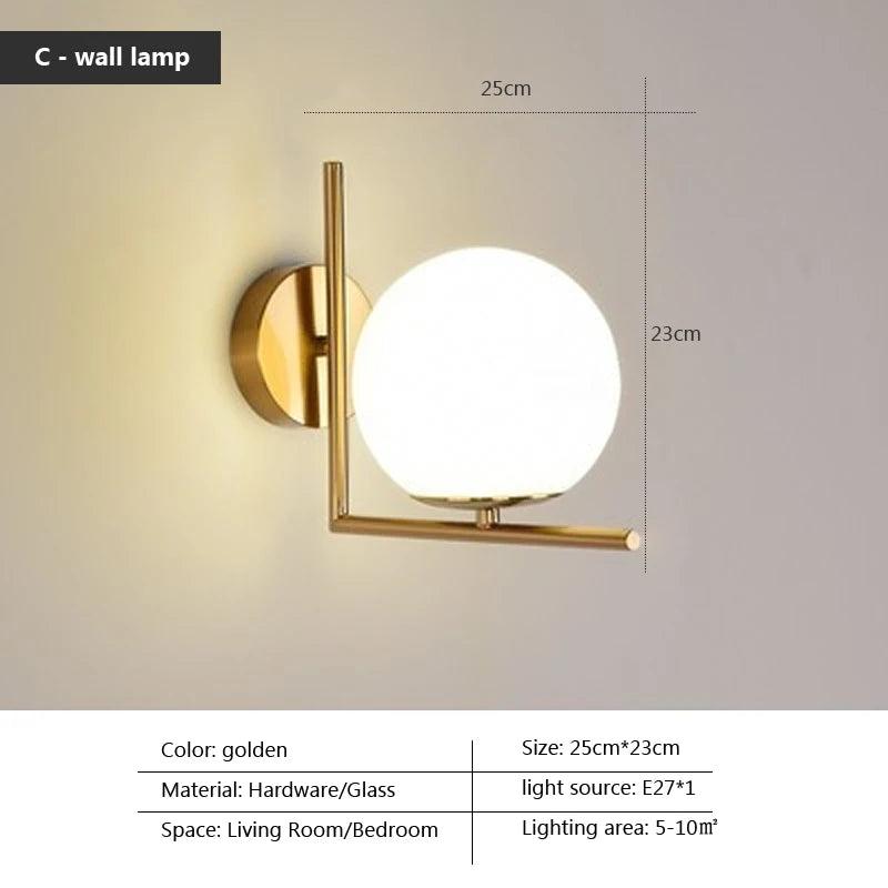 Bedside Wall Lamp Light Sconce for Living Room Bedroom Aisle Background Home Decor Plating Iron Glass Lampshade Lighting Fixture