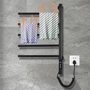 Black 180° Rotation Electric Towel Rack Temperature Control Timing Electric Heating Towel Rail Stainless Steel Towel Warmer