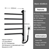 Black 180° Rotation Electric Towel Rack Temperature Control Timing Electric Heating Towel Rail Stainless Steel Towel Warmer