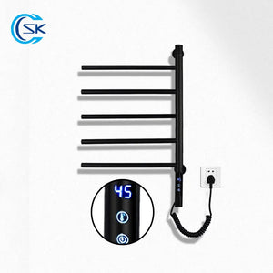 Black 180° Rotation Electric Towel Rack Temperature Control Timing Electric Heating Towel Rail Stainless Steel Towel Warmer