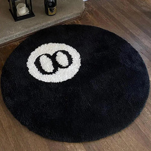 Black Simulation Billiards 8 Ball Round Flocking Carpet Bedroom Living Room Plush Rug Bathroom Anti-slip Floor Mat Home Decor