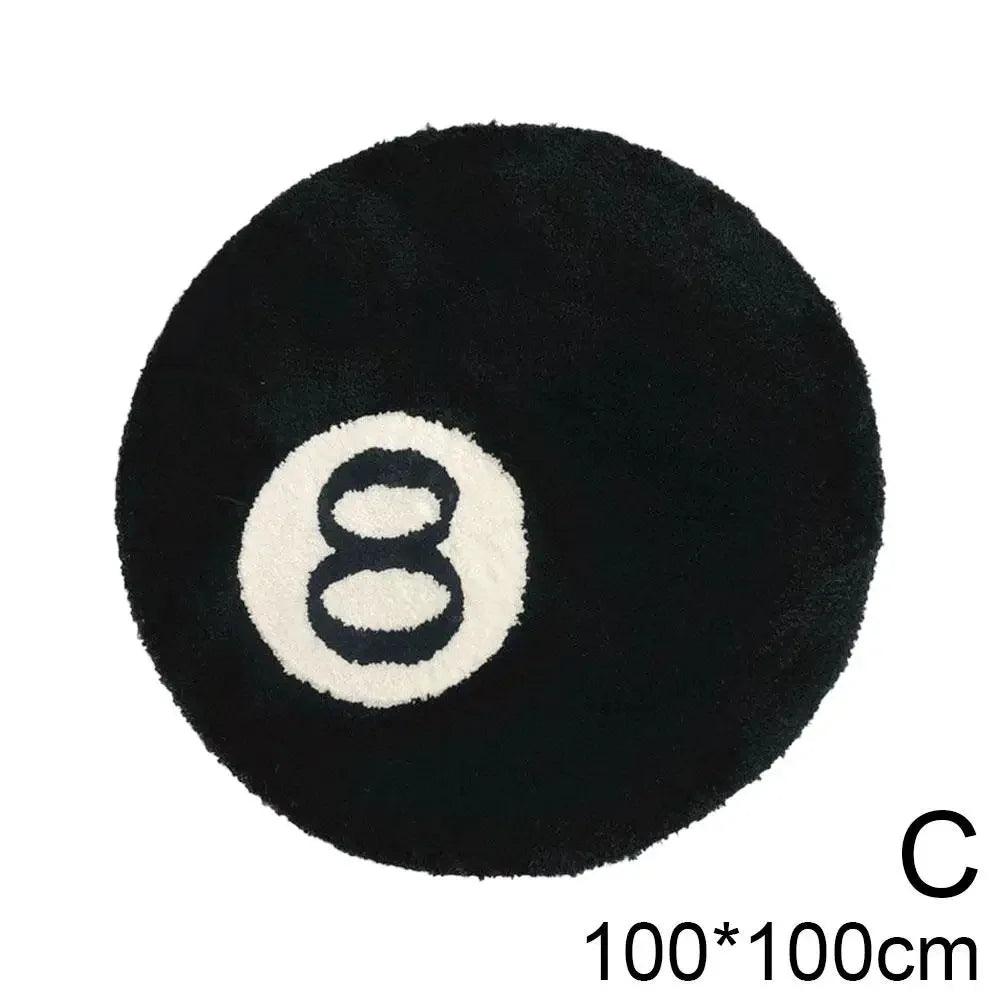 Black Simulation Billiards 8 Ball Round Flocking Carpet Bedroom Living Room Plush Rug Bathroom Anti-slip Floor Mat Home Decor