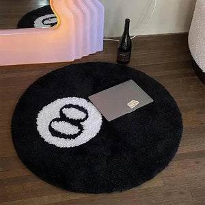 Black Simulation Billiards 8 Ball Round Flocking Carpet Bedroom Living Room Plush Rug Bathroom Anti-slip Floor Mat Home Decor