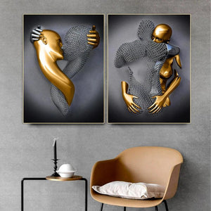 Black and Gold Love Heart Figure Statue Canvas Painting Modern Art Posters and Prints Wall Pictures for Living Room Home Decor