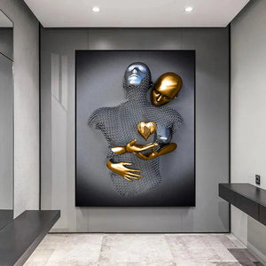 Black and Gold Love Heart Figure Statue Canvas Painting Modern Art Posters and Prints Wall Pictures for Living Room Home Decor