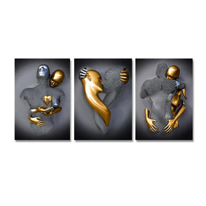 Black and Gold Love Heart Figure Statue Canvas Painting Modern Art Posters and Prints Wall Pictures for Living Room Home Decor