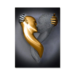 Black and Gold Love Heart Figure Statue Canvas Painting Modern Art Posters and Prints Wall Pictures for Living Room Home Decor