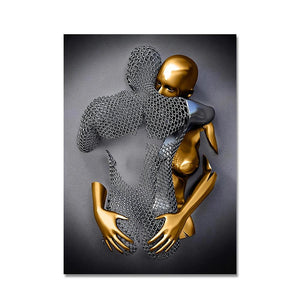 Black and Gold Love Heart Figure Statue Canvas Painting Modern Art Posters and Prints Wall Pictures for Living Room Home Decor