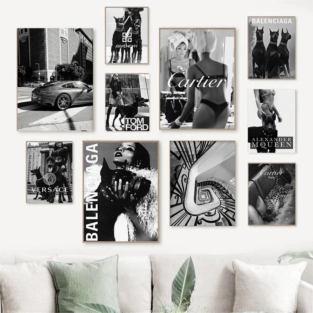 Black and White Nordic Pictures Fashion Stars and Dogs Posters Wall Art Canvas Printing for Living Room Decor