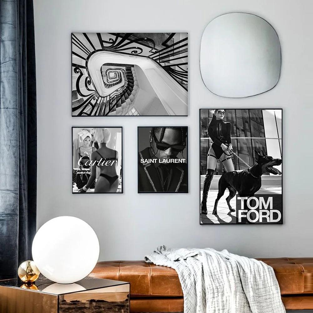 Black and White Nordic Pictures Fashion Stars and Dogs Posters Wall Art Canvas Printing for Living Room Decor