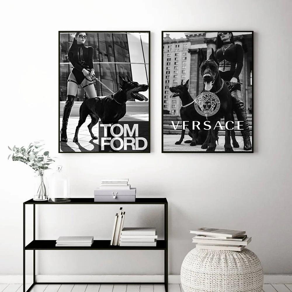 Black and White Nordic Pictures Fashion Stars and Dogs Posters Wall Art Canvas Printing for Living Room Decor