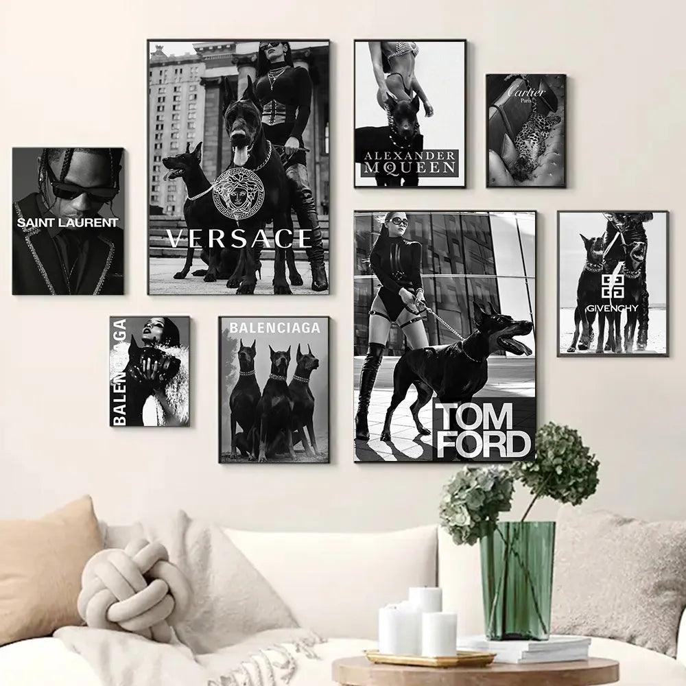 Black and White Nordic Pictures Fashion Stars and Dogs Posters Wall Art Canvas Printing for Living Room Decor