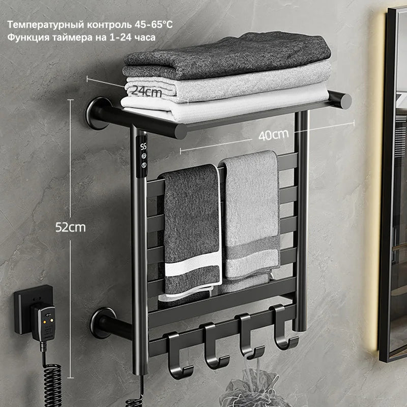 Black/White/Gray Towel Dryer.Digital Display Electric Towel Rack With Shelf.Bathroom Temperature Control Timing Towel Warmer.