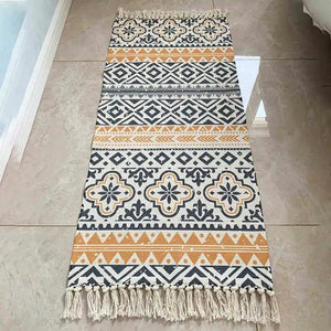 Bohemian Ethnic Style Floor Mat Bedroom Bedside Carpet Cotton Linen Sofa Foot Pad Tassels Area Rug