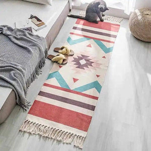 Bohemian Ethnic Style Floor Mat Bedroom Bedside Carpet Cotton Linen Sofa Foot Pad Tassels Area Rug