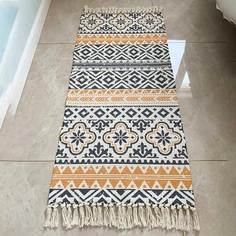 Bohemian Ethnic Style Floor Mat Bedroom Bedside Carpet Cotton Linen Sofa Foot Pad Tassels Area Rug