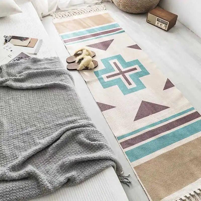 Bohemian Ethnic Style Floor Mat Bedroom Bedside Carpet Cotton Linen Sofa Foot Pad Tassels Area Rug