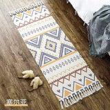 Bohemian Ethnic Style Floor Mat Bedroom Bedside Carpet Cotton Linen Sofa Foot Pad Tassels Area Rug