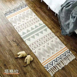 Bohemian Ethnic Style Floor Mat Bedroom Bedside Carpet Cotton Linen Sofa Foot Pad Tassels Area Rug