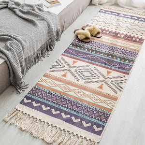 Bohemian Ethnic Style Floor Mat Bedroom Bedside Carpet Cotton Linen Sofa Foot Pad Tassels Area Rug