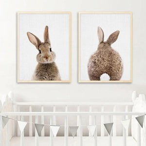 Bunny Rabbit Tail Wall Art Woodland Animal Poster Canvas Painting Nursery Print Children Picture Nordic Kids Baby Room Decor