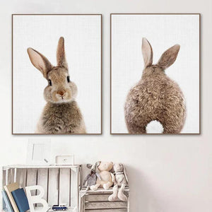 Bunny Rabbit Tail Wall Art Woodland Animal Poster Canvas Painting Nursery Print Children Picture Nordic Kids Baby Room Decor