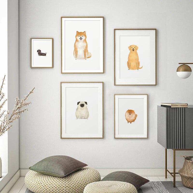 Cartoon Cute Puppy Corgi Dachshund Canvas Painting Nursery Wall Art Poster and Print Nordic Decorative Picture Kids Room Decor