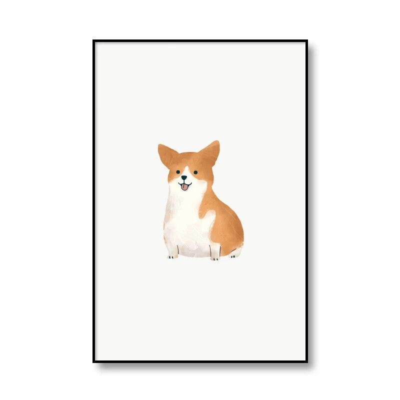 Cartoon Cute Puppy Corgi Dachshund Canvas Painting Nursery Wall Art Poster and Print Nordic Decorative Picture Kids Room Decor