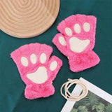 Cat Paw Gloves Winter Cute Cartoon Cat Girl Open Finger Gloves Thickened Fluffy Bear Paw Half Finger Gloves