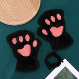 Cat Paw Gloves Winter Cute Cartoon Cat Girl Open Finger Gloves Thickened Fluffy Bear Paw Half Finger Gloves