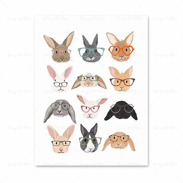 Cats Dogs Monkey Rabbit Guinea Pig with Glasses Animal Canvas Painting Wall Art Poster Kids Baby Room Decoration Nursery Decor