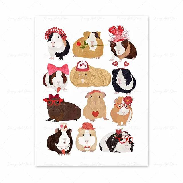 Cats Dogs Monkey Rabbit Guinea Pig with Glasses Animal Canvas Painting Wall Art Poster Kids Baby Room Decoration Nursery Decor