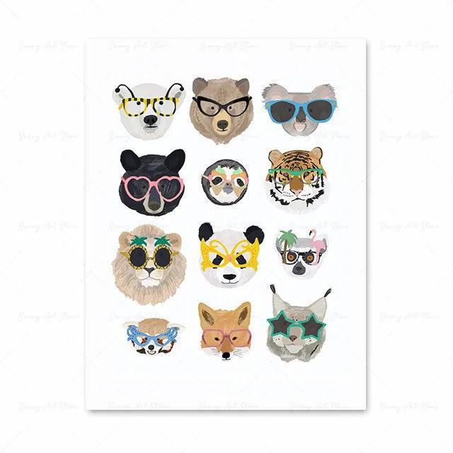 Cats Dogs Monkey Rabbit Guinea Pig with Glasses Animal Canvas Painting Wall Art Poster Kids Baby Room Decoration Nursery Decor