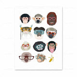 Cats Dogs Monkey Rabbit Guinea Pig with Glasses Animal Canvas Painting Wall Art Poster Kids Baby Room Decoration Nursery Decor