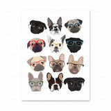 Cats Dogs Monkey Rabbit Guinea Pig with Glasses Animal Canvas Painting Wall Art Poster Kids Baby Room Decoration Nursery Decor