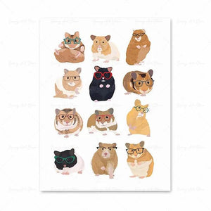 Cats Dogs Monkey Rabbit Guinea Pig with Glasses Animal Canvas Painting Wall Art Poster Kids Baby Room Decoration Nursery Decor