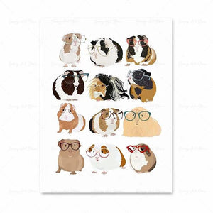 Cats Dogs Monkey Rabbit Guinea Pig with Glasses Animal Canvas Painting Wall Art Poster Kids Baby Room Decoration Nursery Decor