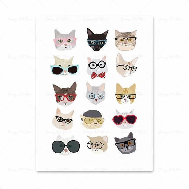 Cats Dogs Monkey Rabbit Guinea Pig with Glasses Animal Canvas Painting Wall Art Poster Kids Baby Room Decoration Nursery Decor