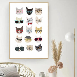 Cats Dogs Monkey Rabbit Guinea Pig with Glasses Animal Canvas Painting Wall Art Poster Kids Baby Room Decoration Nursery Decor