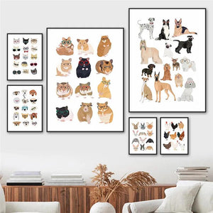 Cats Dogs Monkey Rabbit Guinea Pig with Glasses Animal Canvas Painting Wall Art Poster Kids Baby Room Decoration Nursery Decor