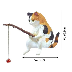 Cats Fishing Figurine Cat Sculpture Sitting Fishing Little Cute Cat Resin Ornament Decorative Furnishings For Aquarium Home