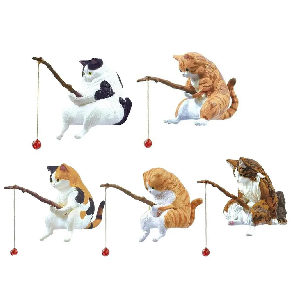 Cats Fishing Figurine Cat Sculpture Sitting Fishing Little Cute Cat Resin Ornament Decorative Furnishings For Aquarium Home