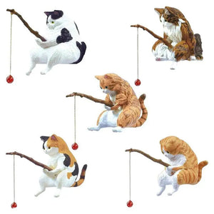 Cats Fishing Figurine Cat Sculpture Sitting Fishing Little Cute Cat Resin Ornament Decorative Furnishings For Aquarium Home