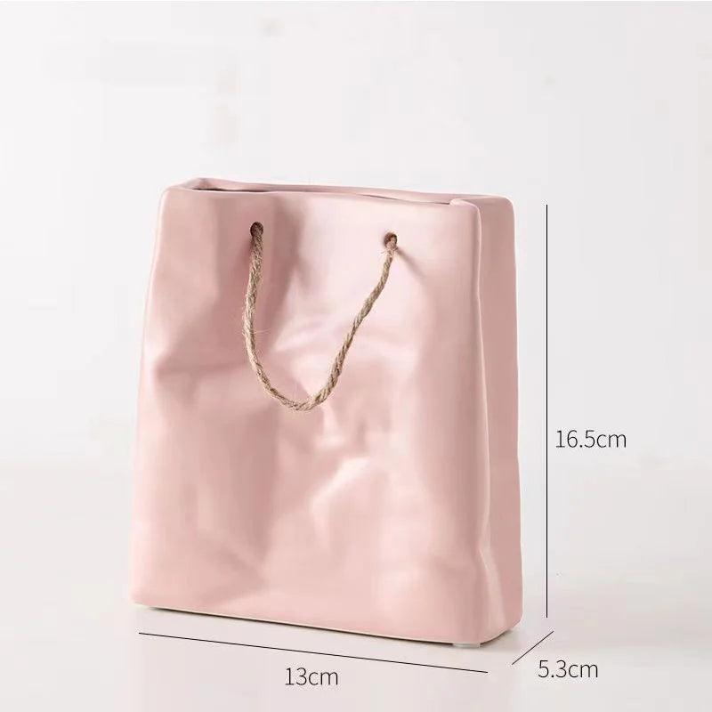 Ceramic Handbag Vase Shopping Basket Dried Artificial Flower Vases Bag Arrangement Ornaments Table Nordic Decoration