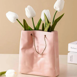 Ceramic Handbag Vase Shopping Basket Dried Artificial Flower Vases Bag Arrangement Ornaments Table Nordic Decoration