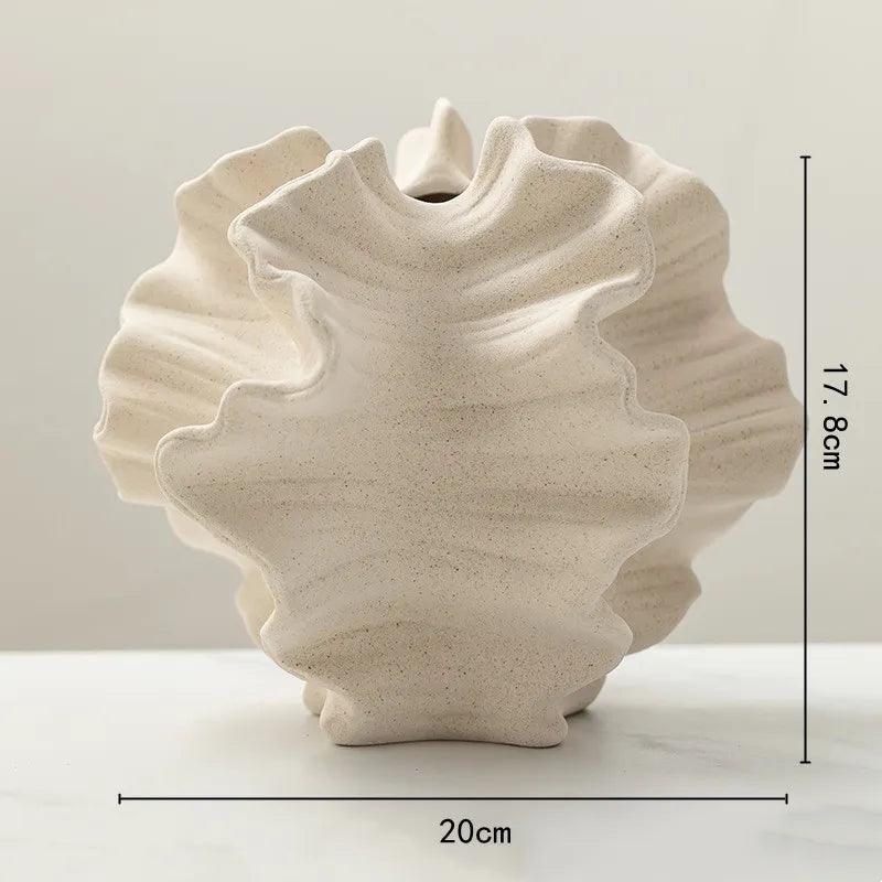 Ceramic Vase Geometric Wavy Patterns Petal Shape Porcelain Crafts Accessories for Flower Arrangement Flower Vase Home Decoration