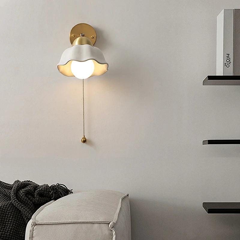 Ceramic Wall Lamp Led European Simple Bedside Lamps Modern Living Room Study Pull Rope Iron art Wall Lighting Yard light