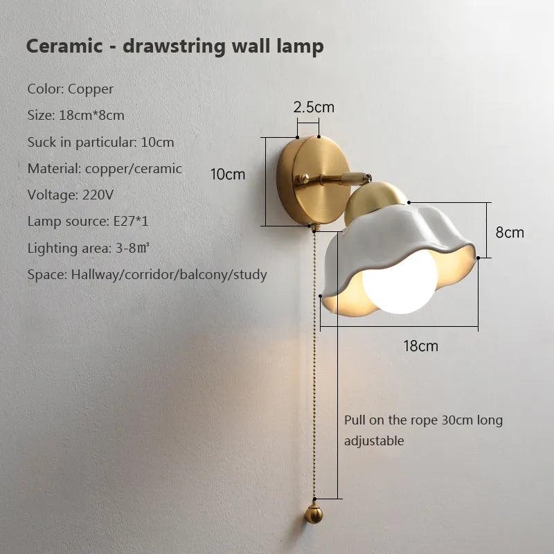 Ceramic Wall Lamp Led European Simple Bedside Lamps Modern Living Room Study Pull Rope Iron art Wall Lighting Yard light