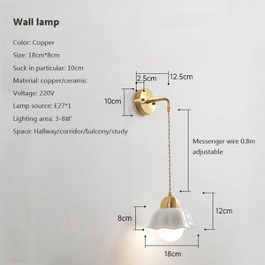 Ceramic Wall Lamp Led European Simple Bedside Lamps Modern Living Room Study Pull Rope Iron art Wall Lighting Yard light