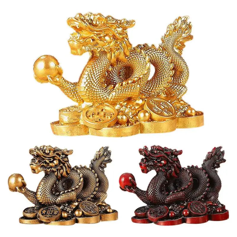 Chinese Auspicious Money Dragon Statuette Resin Sculpture Feng Shui Decoration Home Living Room Bedroom Office Figurines